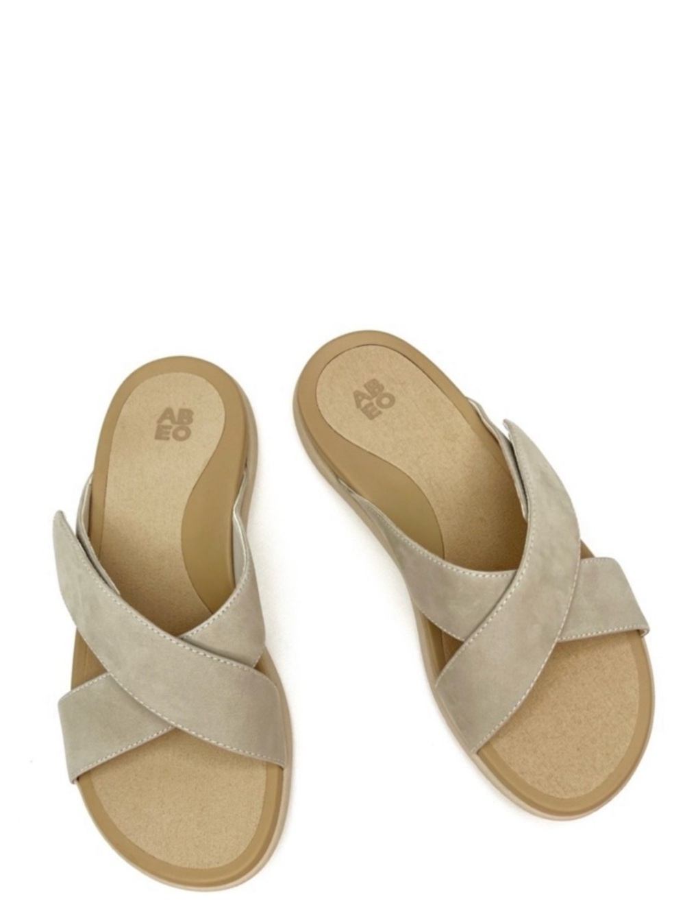 Abeo Laguna Slides Size 7 Neutral Nubuck Leather Sandals Women’s Crisscross EUC